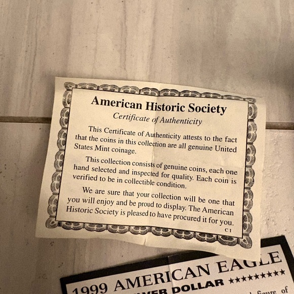 1999 American Eagle Walking Liberty  Colorized 1oz .999 SILVER Dollar w/Box, COA - Picture 4 of 8